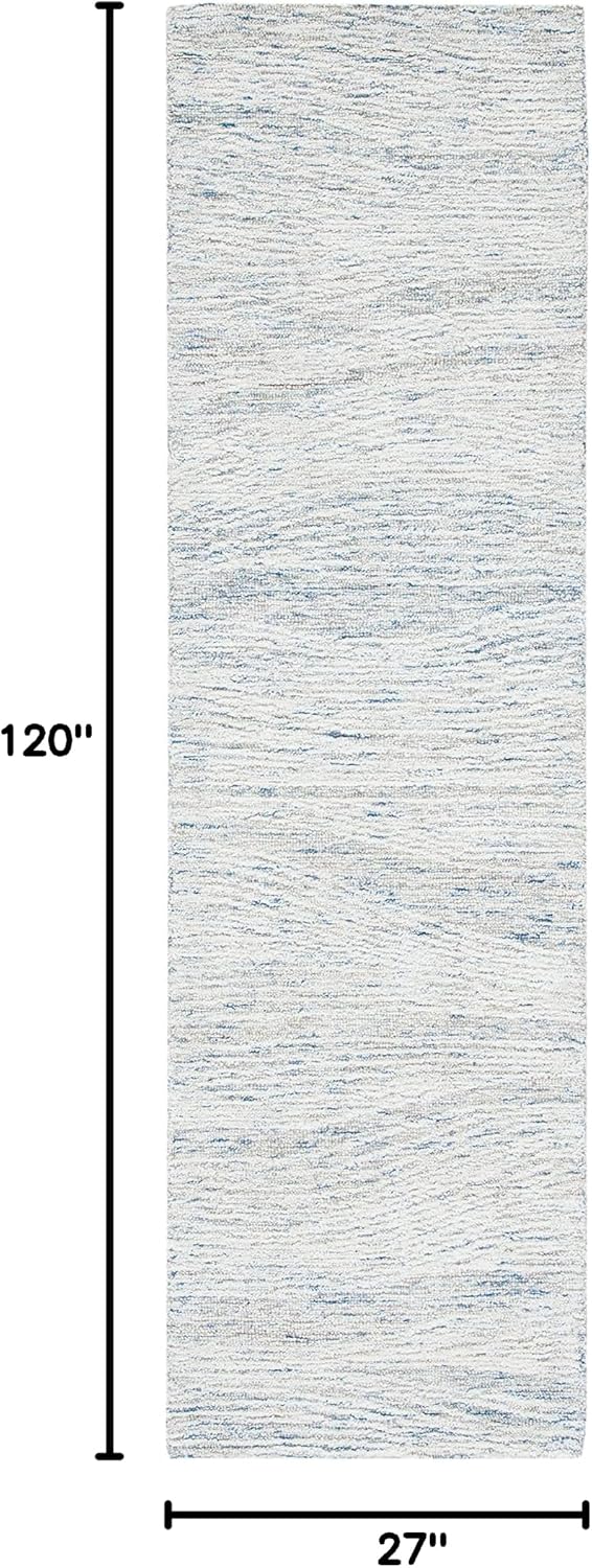 Light Blue Ivory Wool Runner Rug
