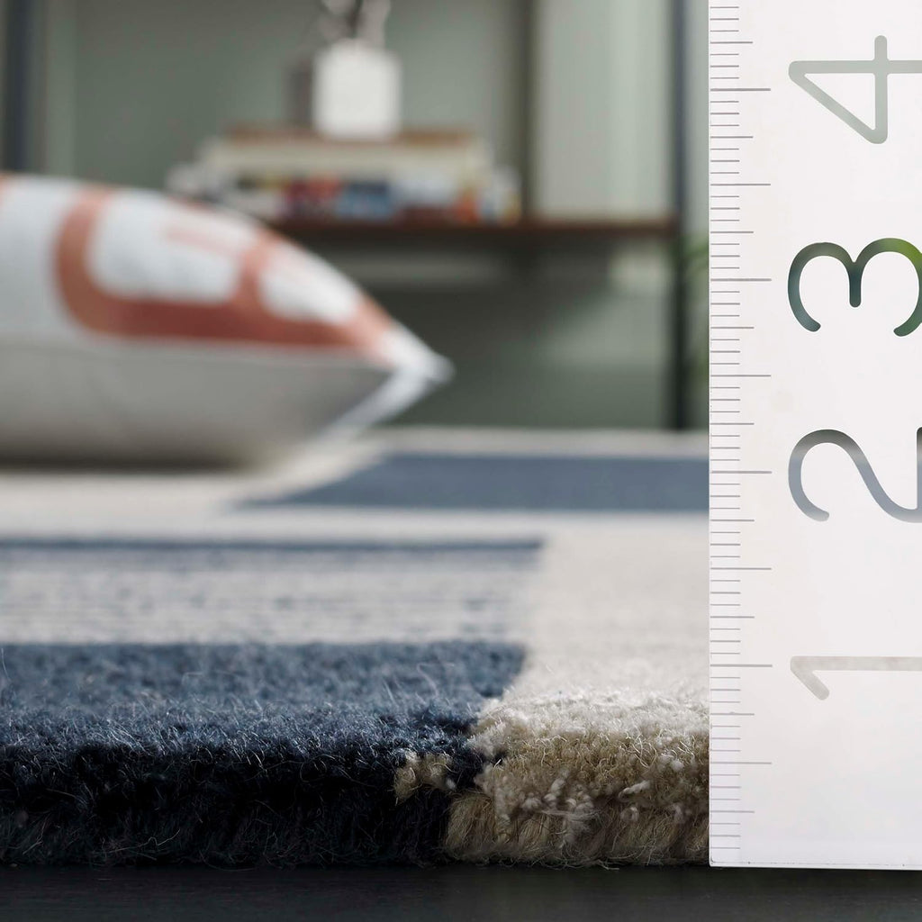 Handmade Navy Ivory Wool Runner Rug