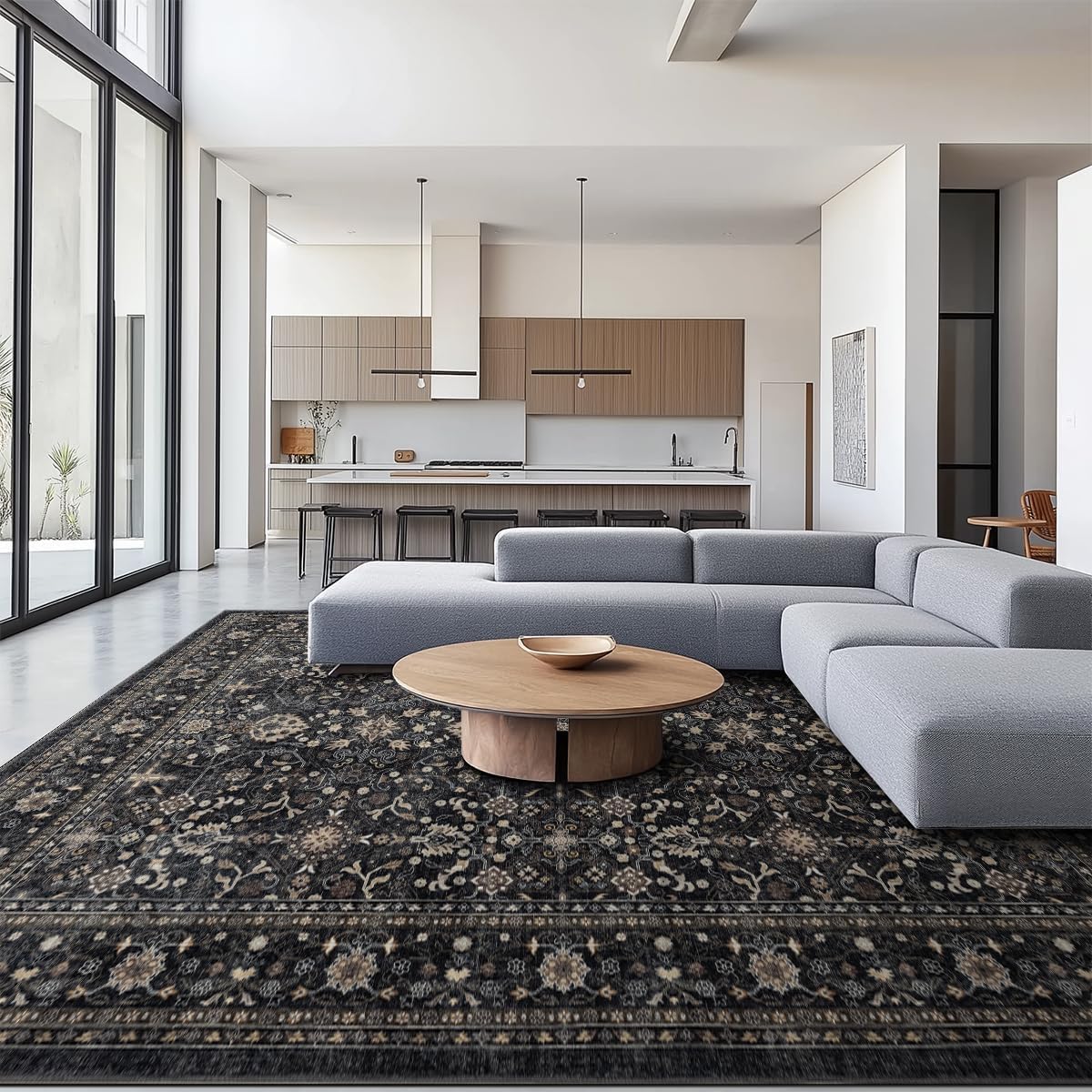 Black Grey 8x10 Washable Area Rug