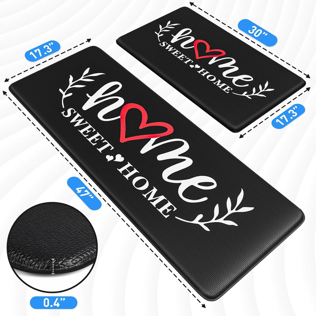 Black Cushioned Anti Fatigue Kitchen Rug Set
