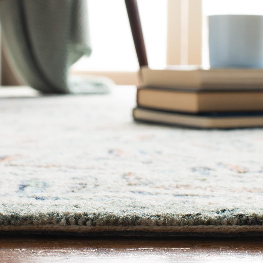 Handmade Ivory Blue Wool Runner Rug