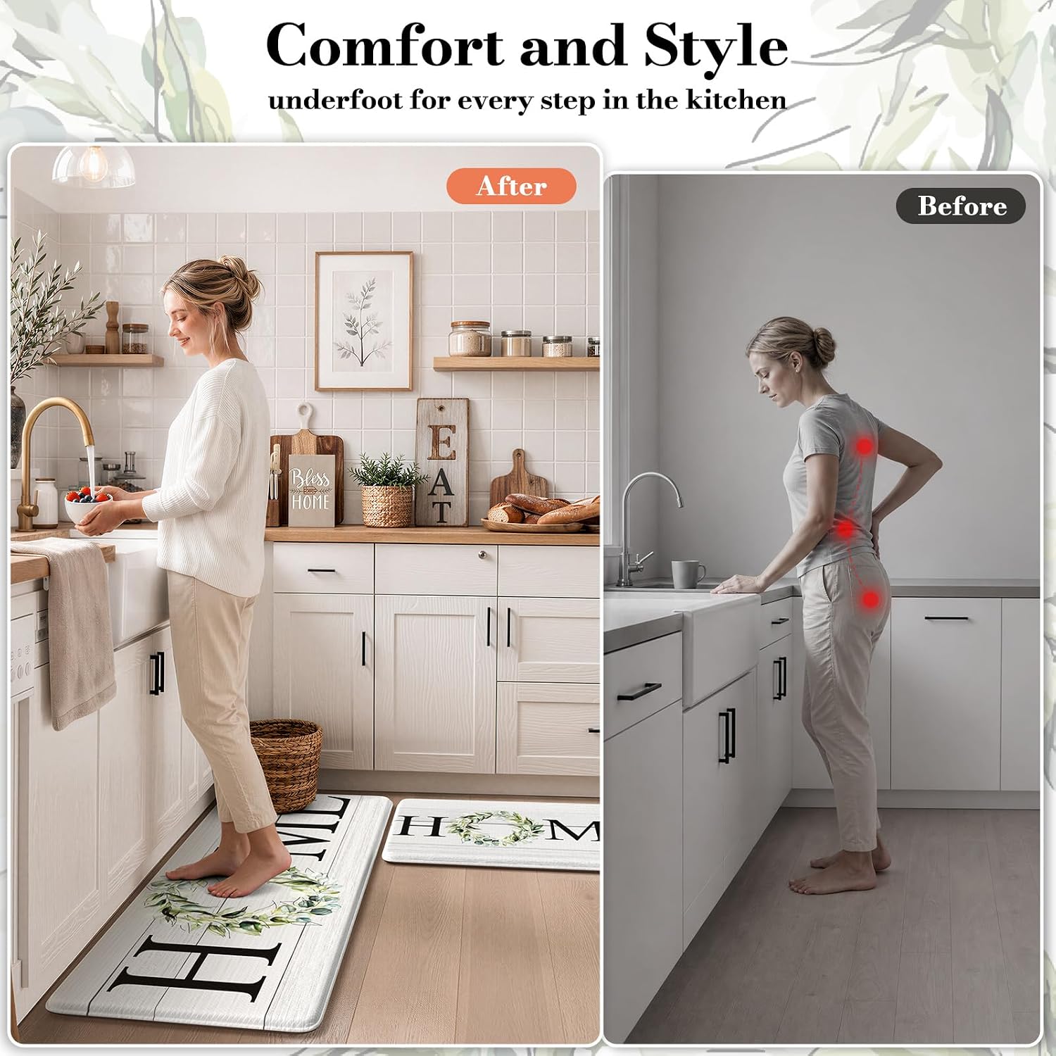 Farmhouse Cushioned Kitchen Rug Set