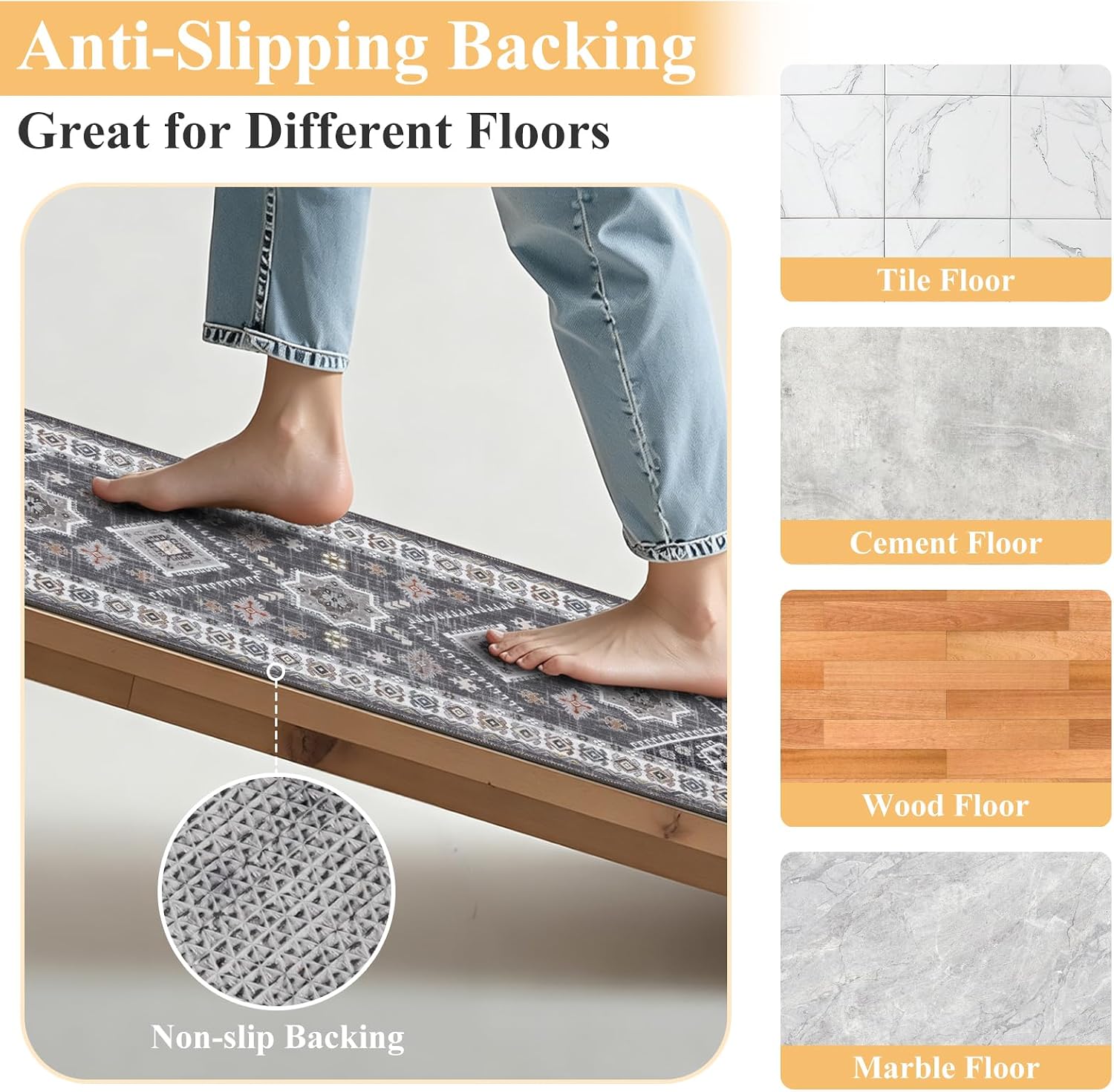 Washable Boho 3 Piece Kitchen Rug Set
