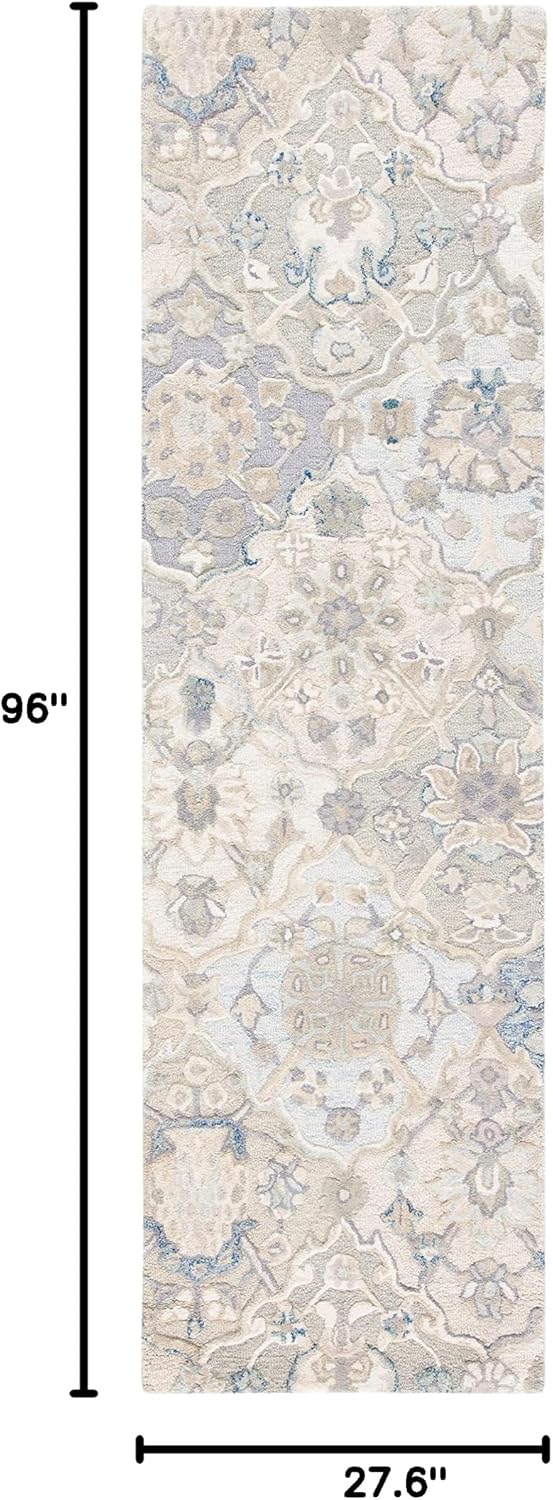 Grey Blue Wool Runner Rug