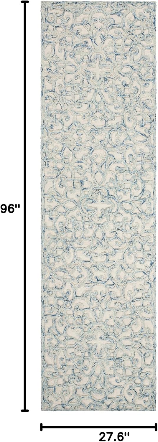 Handmade Blue Ivory Wool Runner Rug