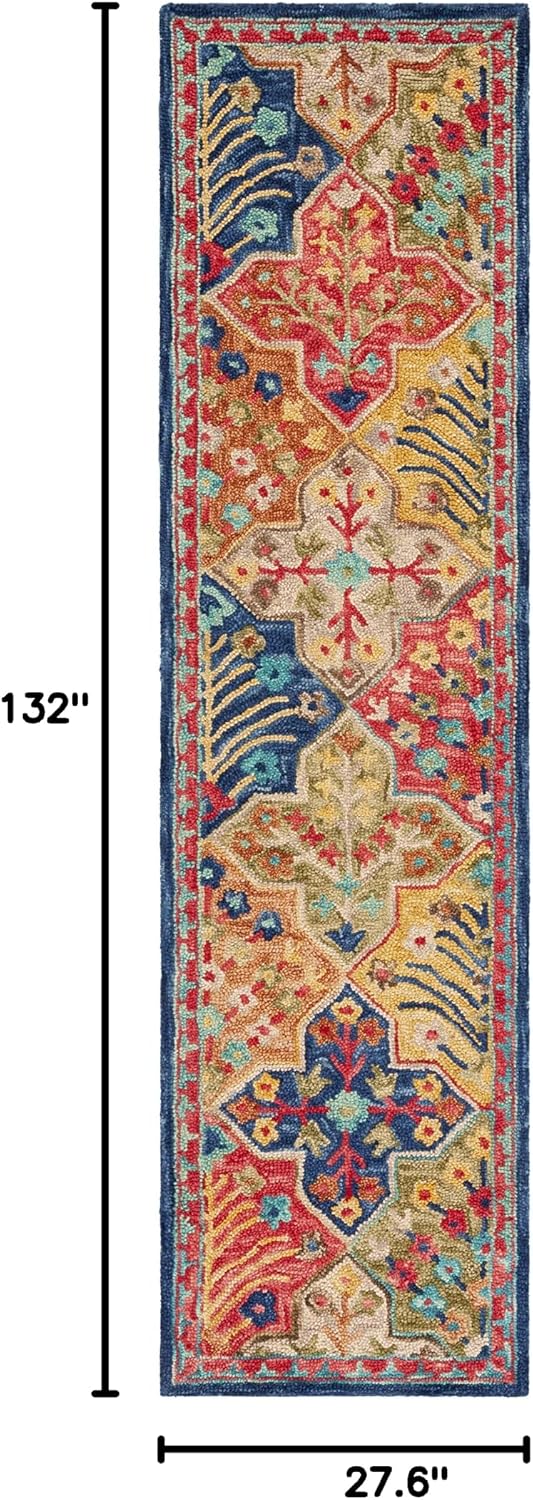 Boho Blue Orange Wool Runner Rug