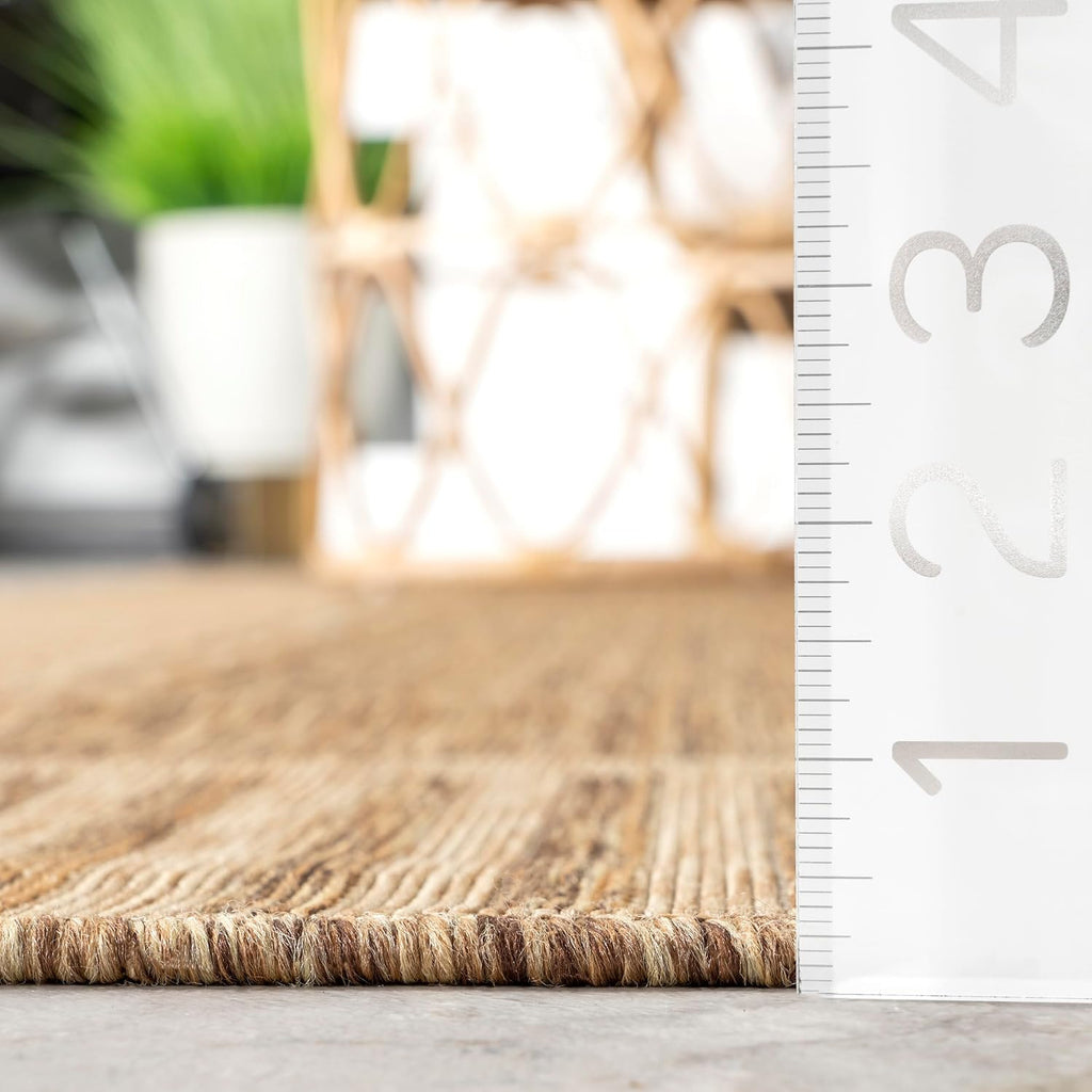 Light Brown Ivory Striped Indoor Outdoor Rug