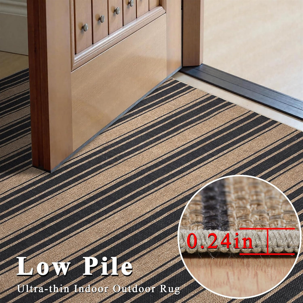 Neutral Striped Jute 5x7 Washable Rug