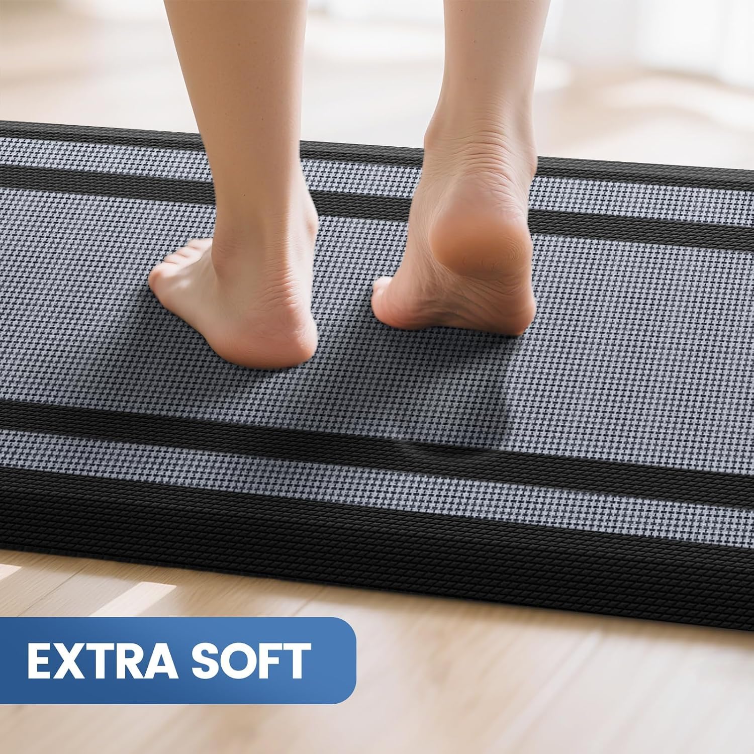 Black Cushioned Anti Fatigue Kitchen Rug Set