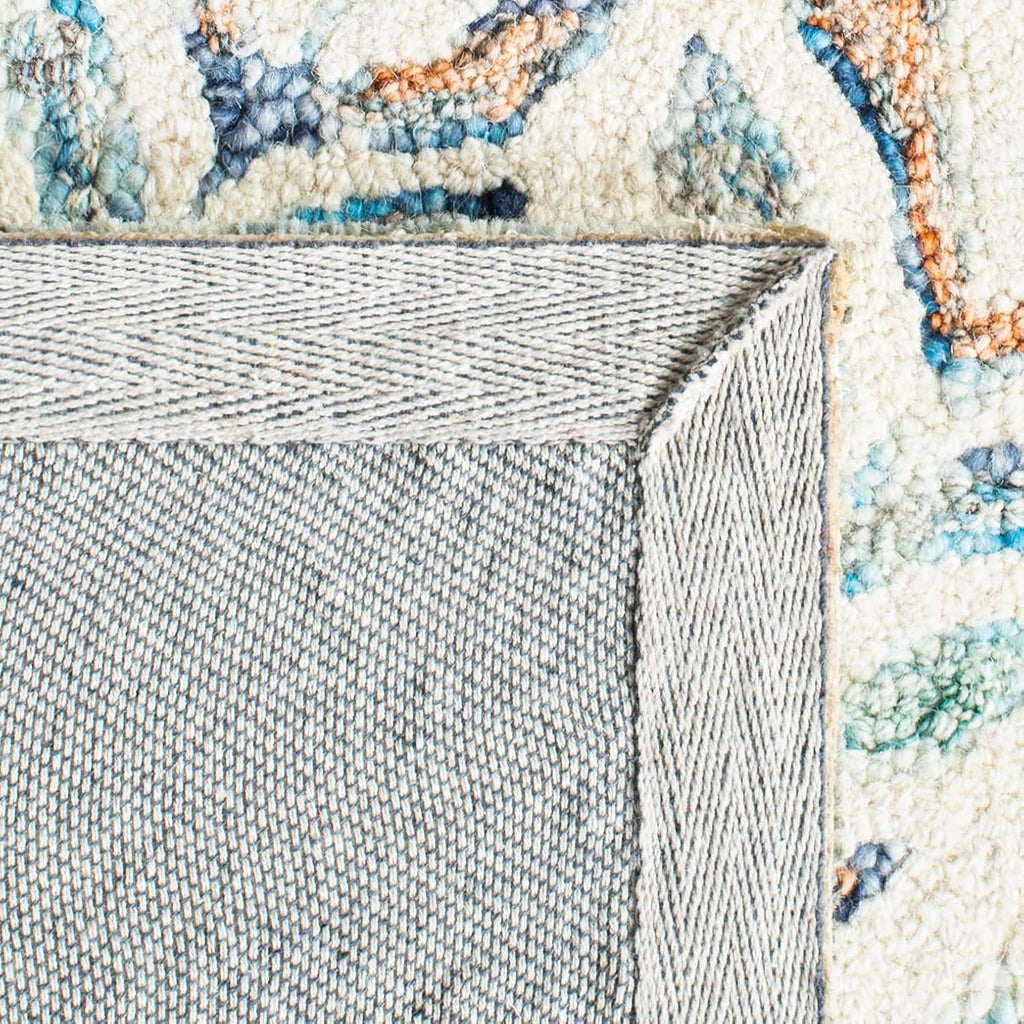 Handmade Ivory Blue Wool Runner Rug