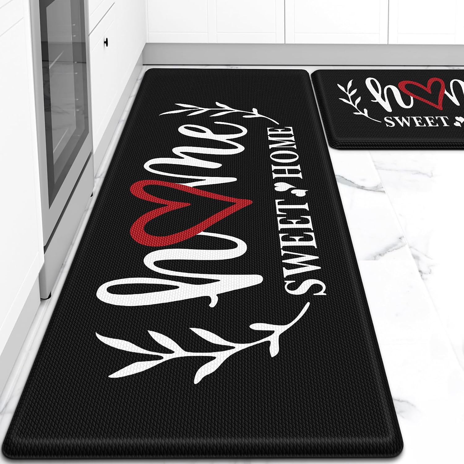Black Cushioned Anti Fatigue Kitchen Rug Set