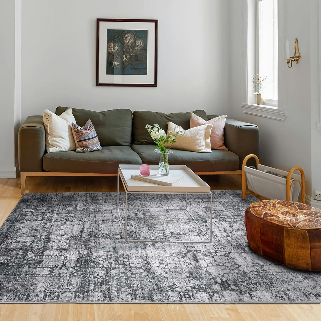 Dark Stone Vintage Boho 5x7 Washable Rug