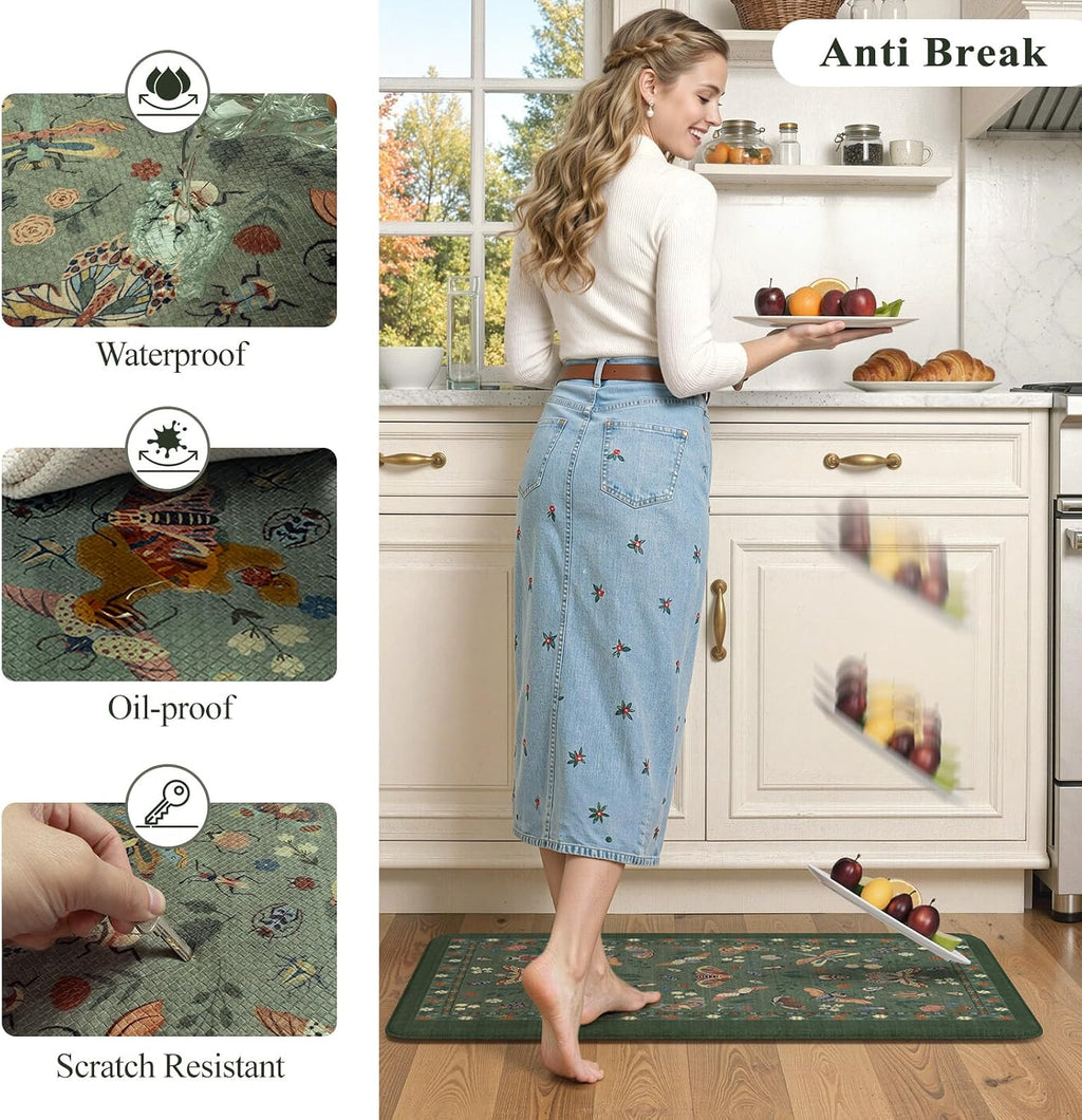 Green Memory Foam Kitchen Rug Set
