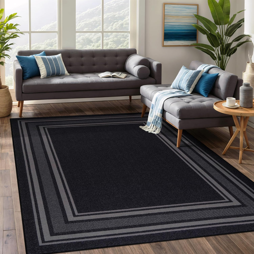 Black Bordered 3x5 Non Slip Area Rug