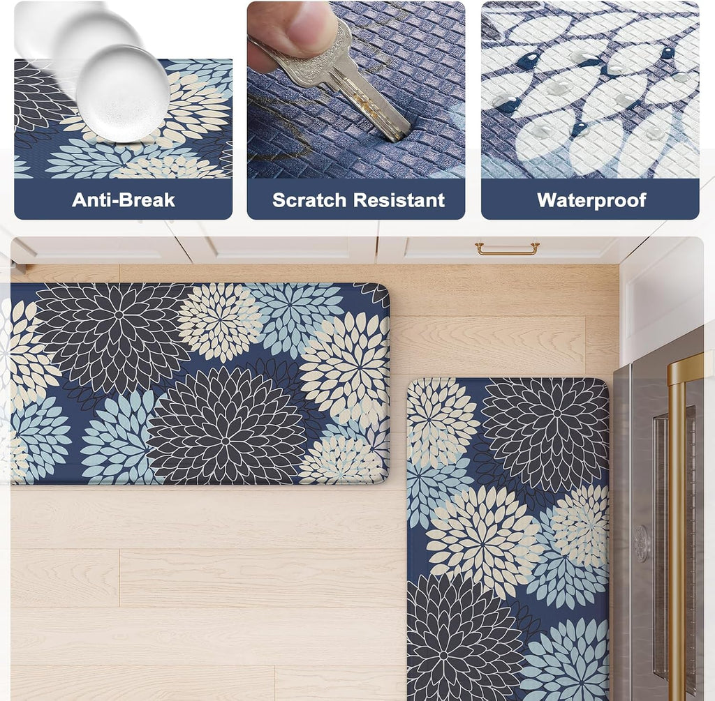Boho Dahlia Cushioned Kitchen Rug Set