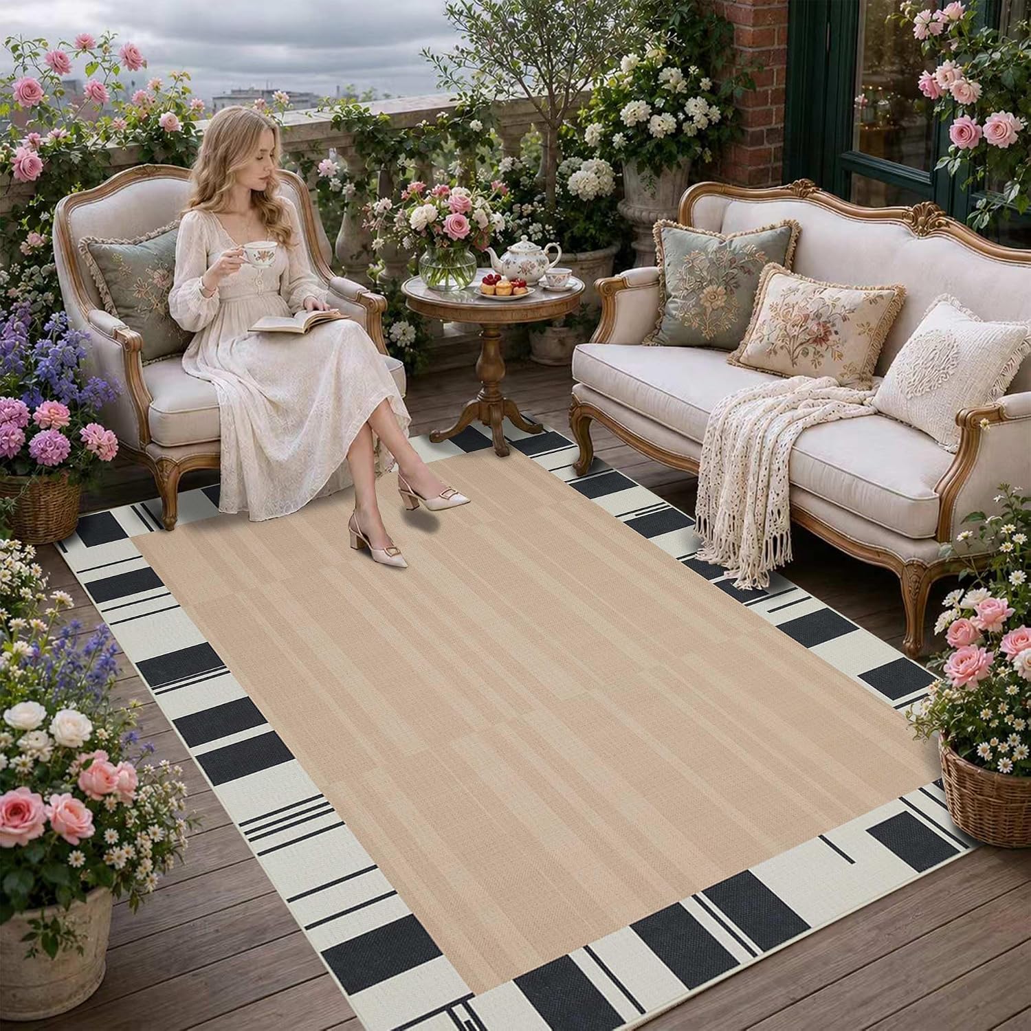 Beige Cream Jute 4x6 Washable Area Rug