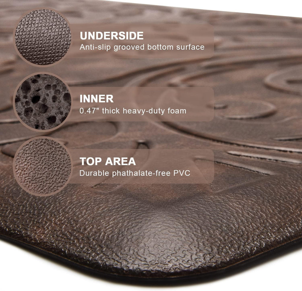 Brown Cushioned Anti Fatigue Kitchen Rug
