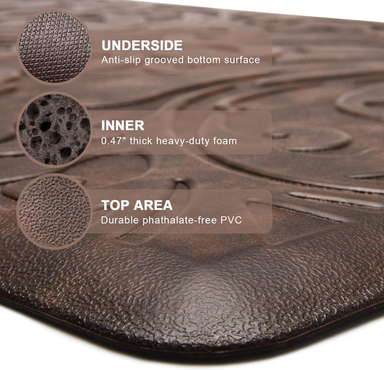 Brown Cushioned Anti Fatigue Kitchen Rug