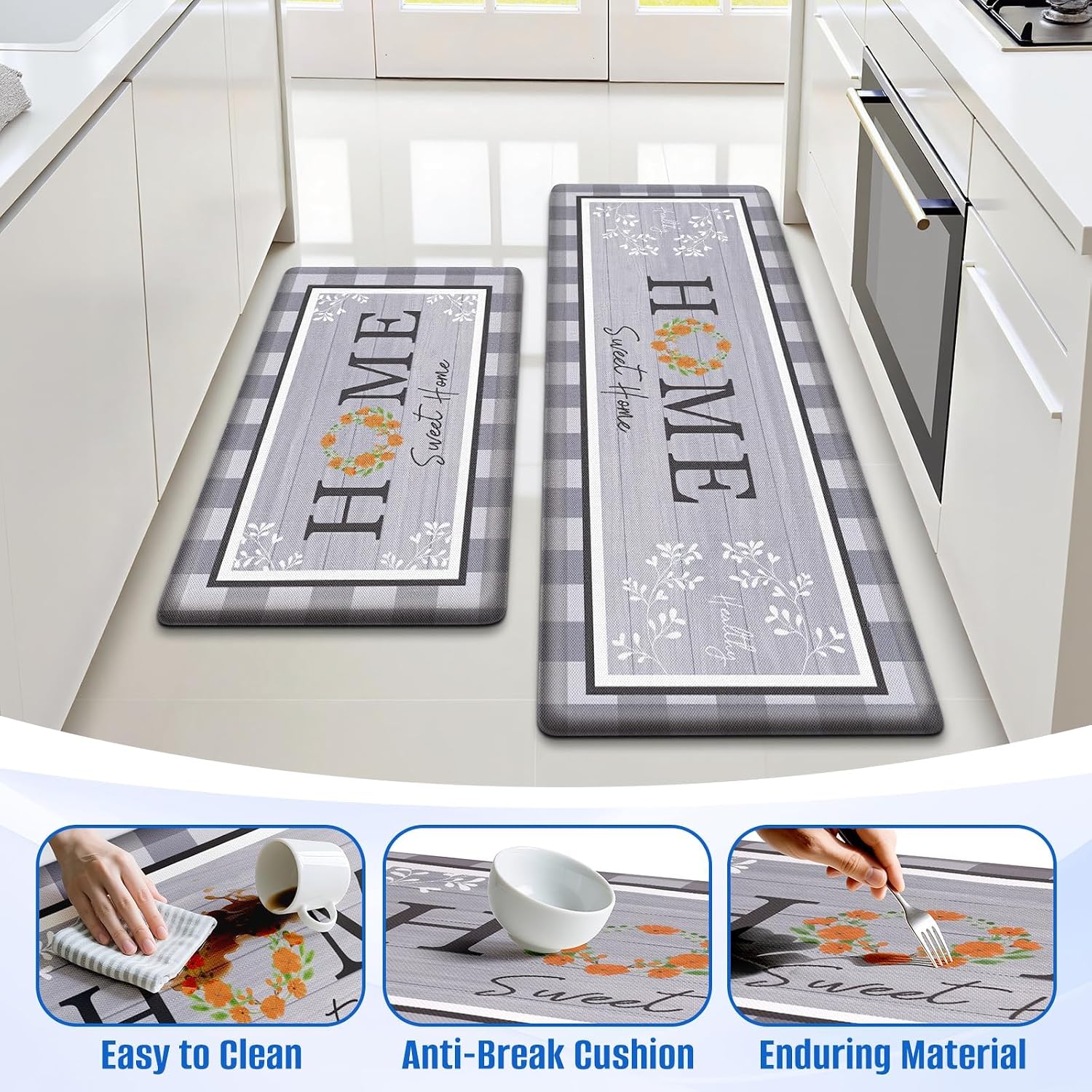Cushioned Anti Fatigue Kitchen Rug Set