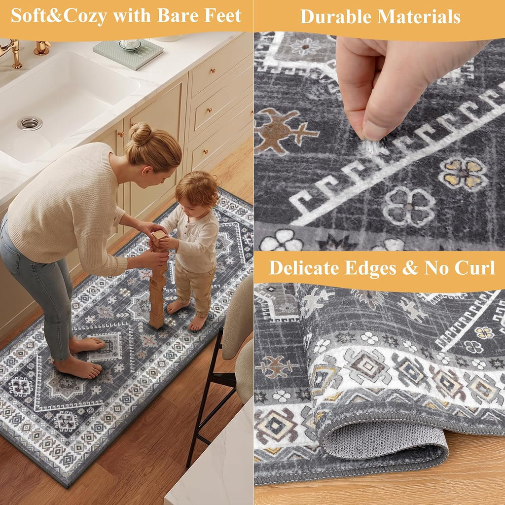 Washable Boho 3 Piece Kitchen Rug Set