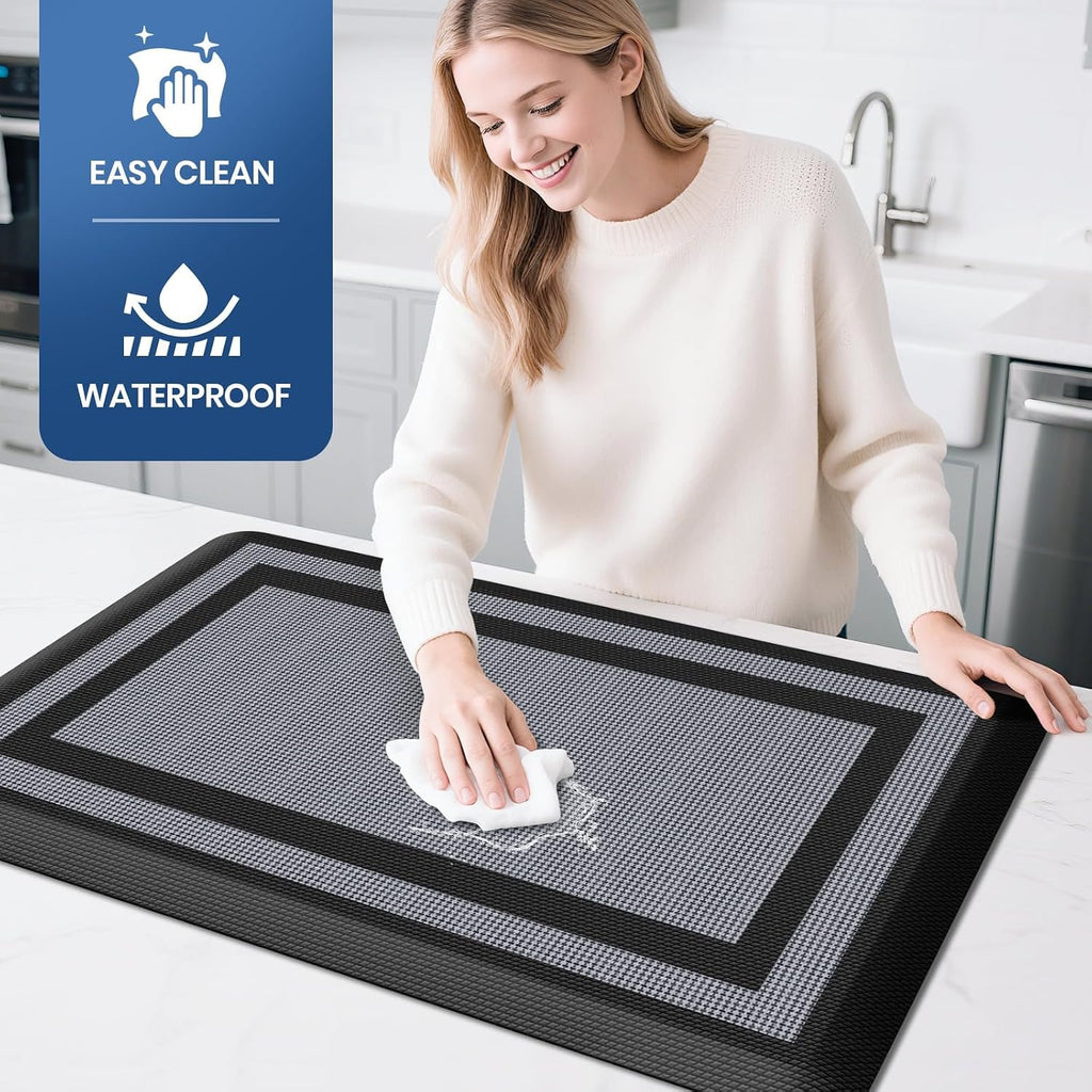 Black Cushioned Anti Fatigue Kitchen Rug Set