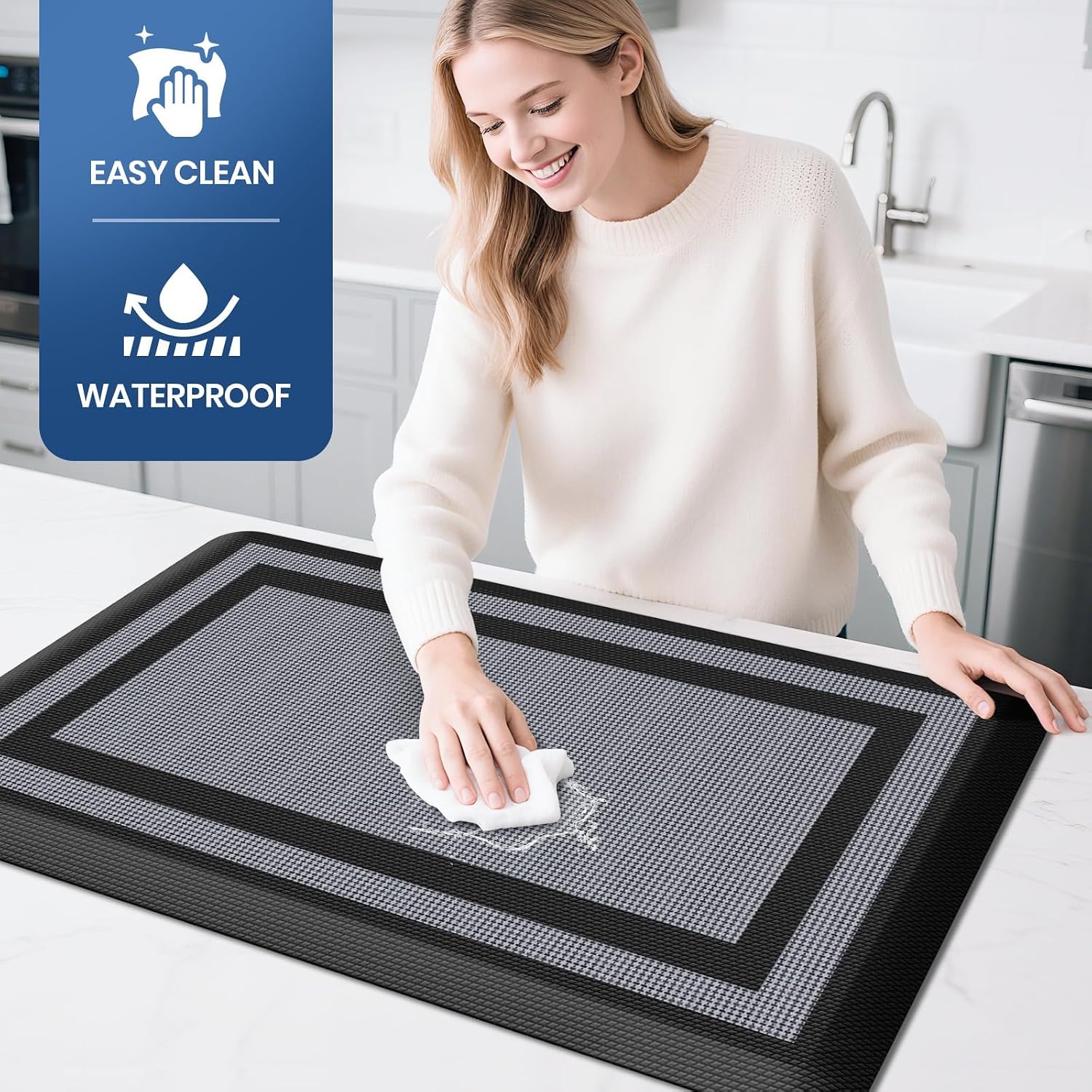 Black Cushioned Anti Fatigue Kitchen Rug Set