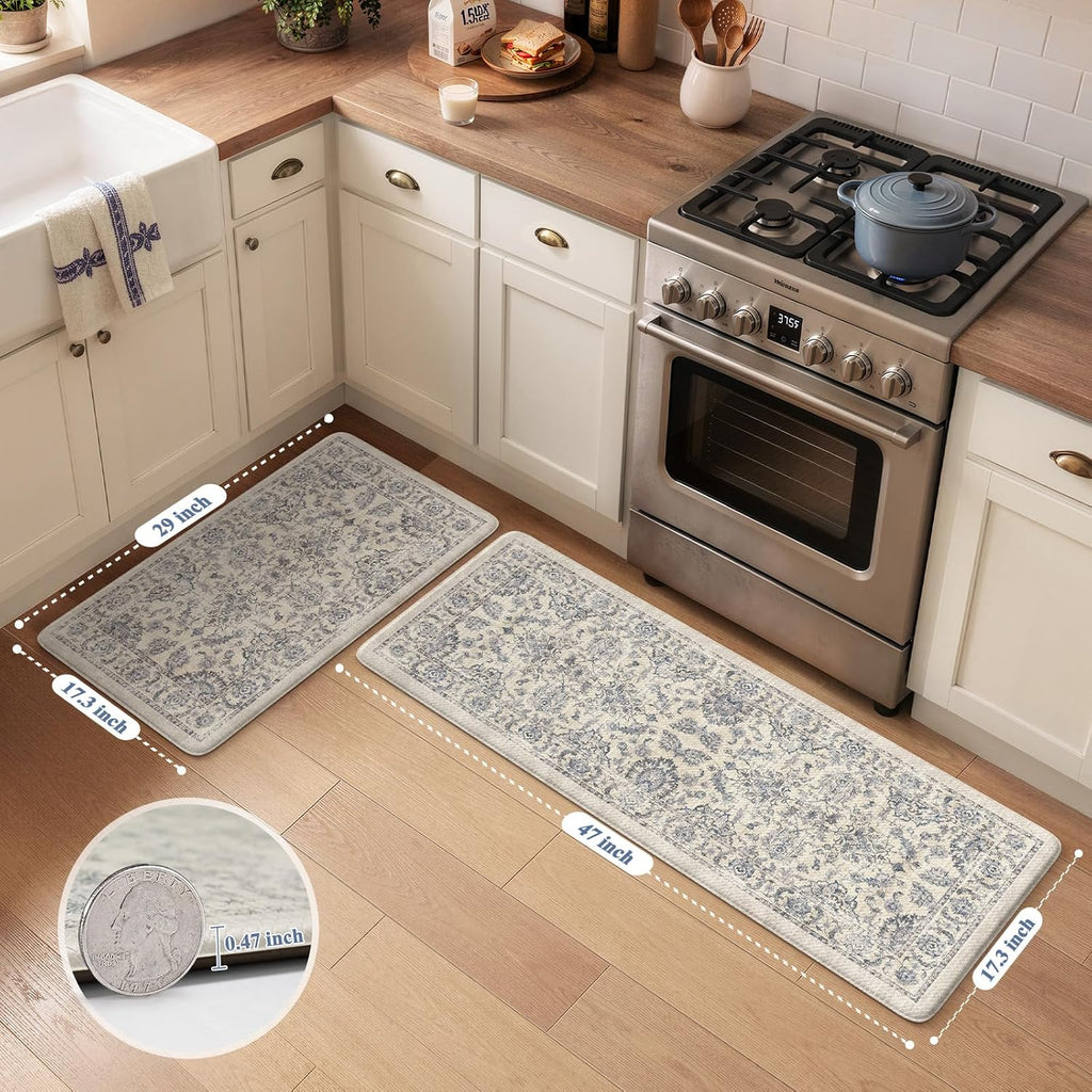 Boho Floral Cushioned Kitchen Rug Set