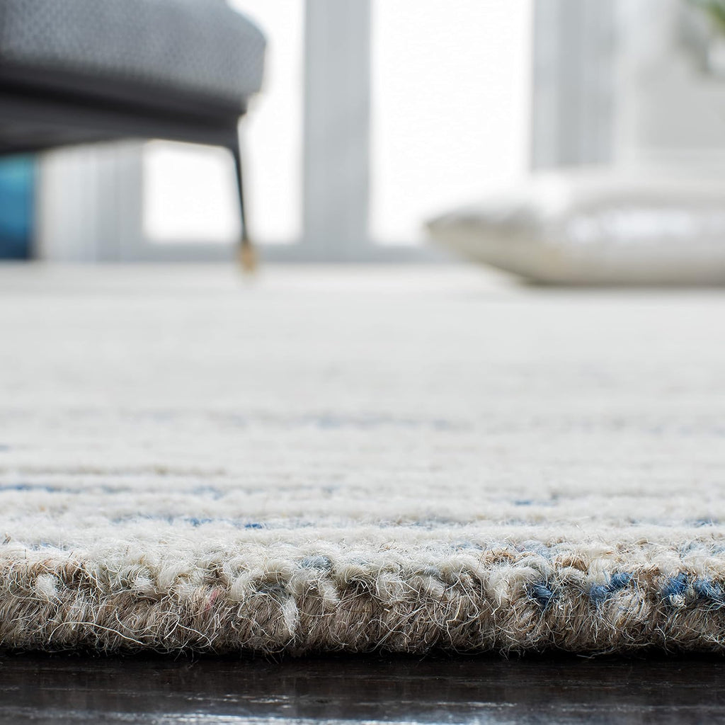 Light Blue Ivory Wool Runner Rug