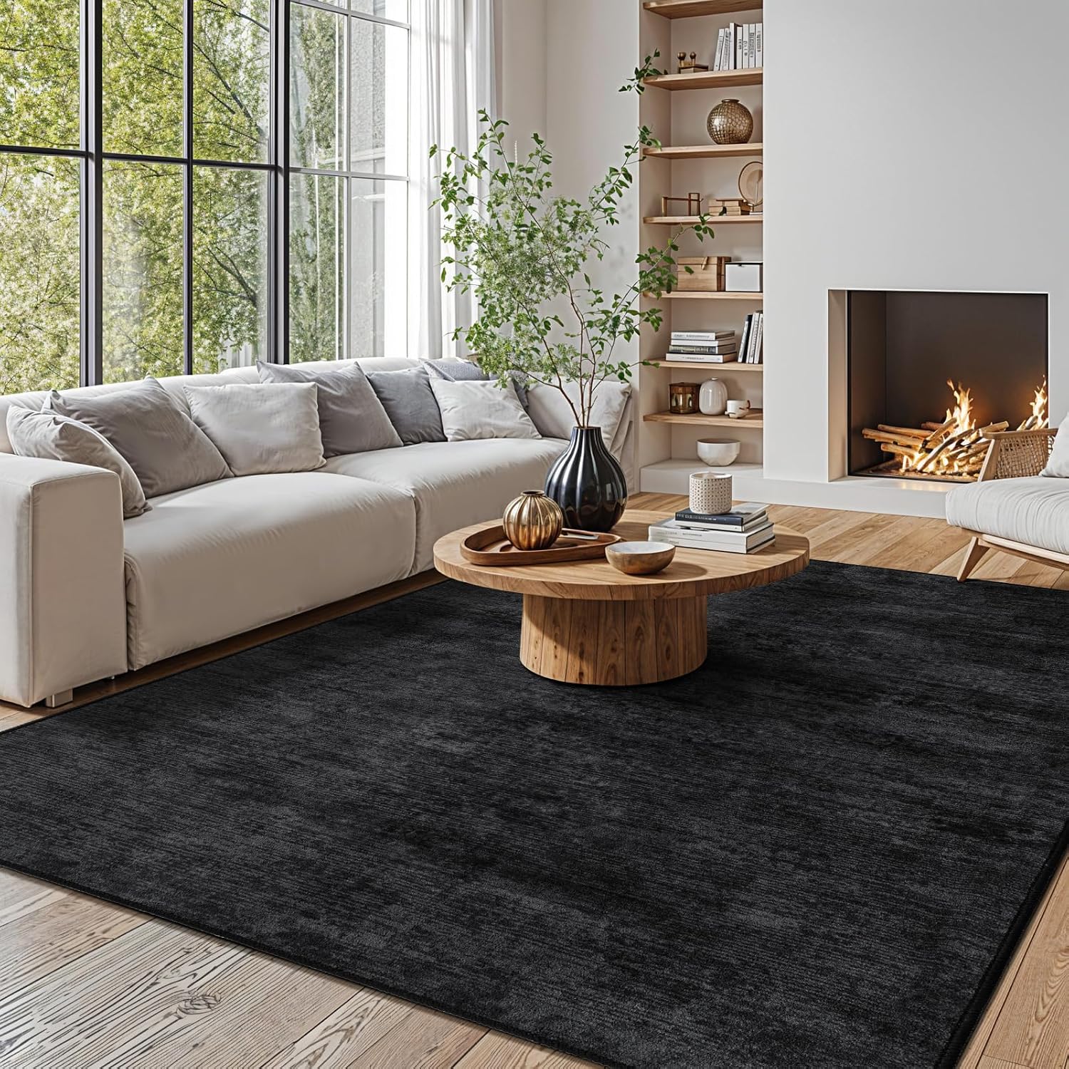 Black Vintage Boho 5x7 Washable Rug