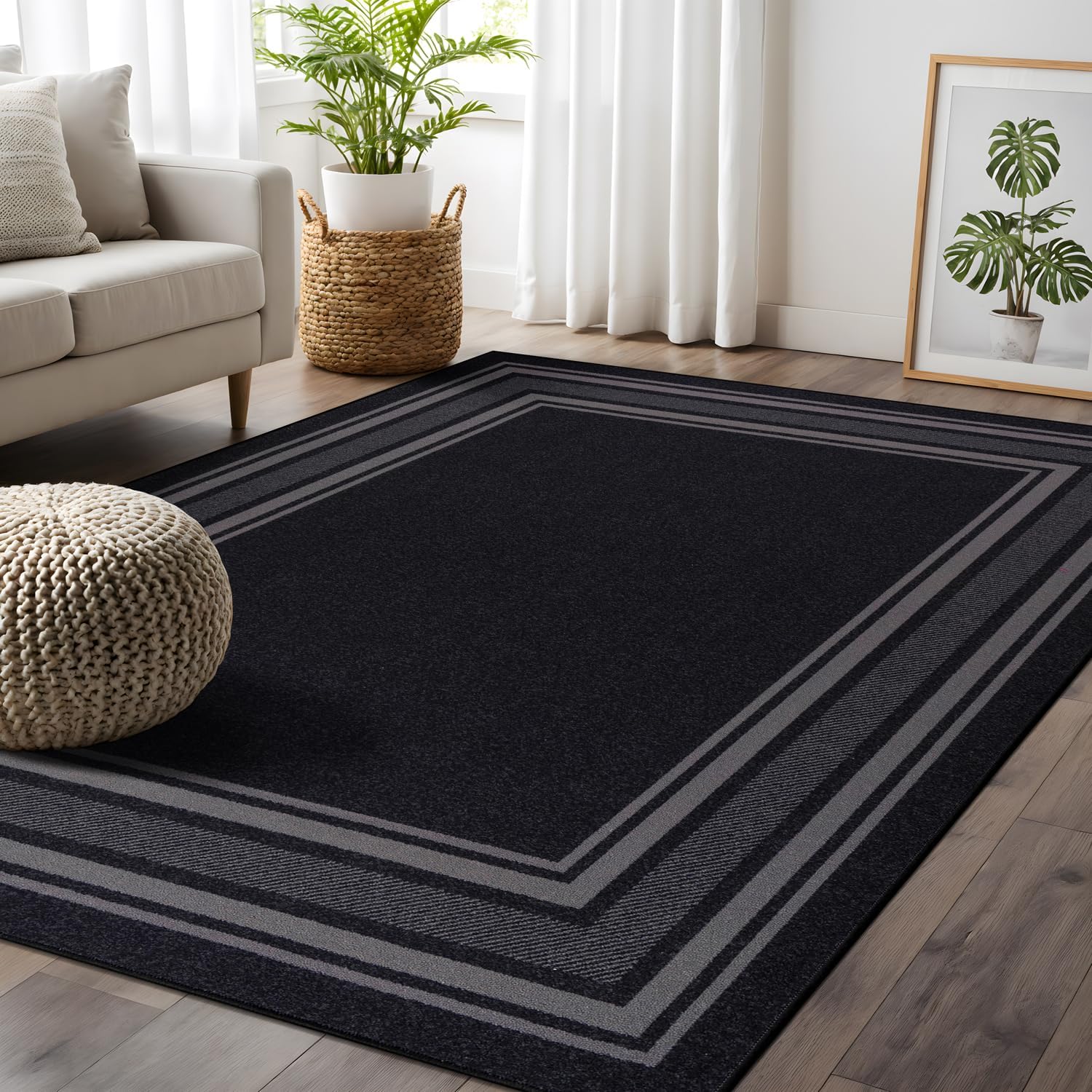 Black Bordered 3x5 Non Slip Area Rug