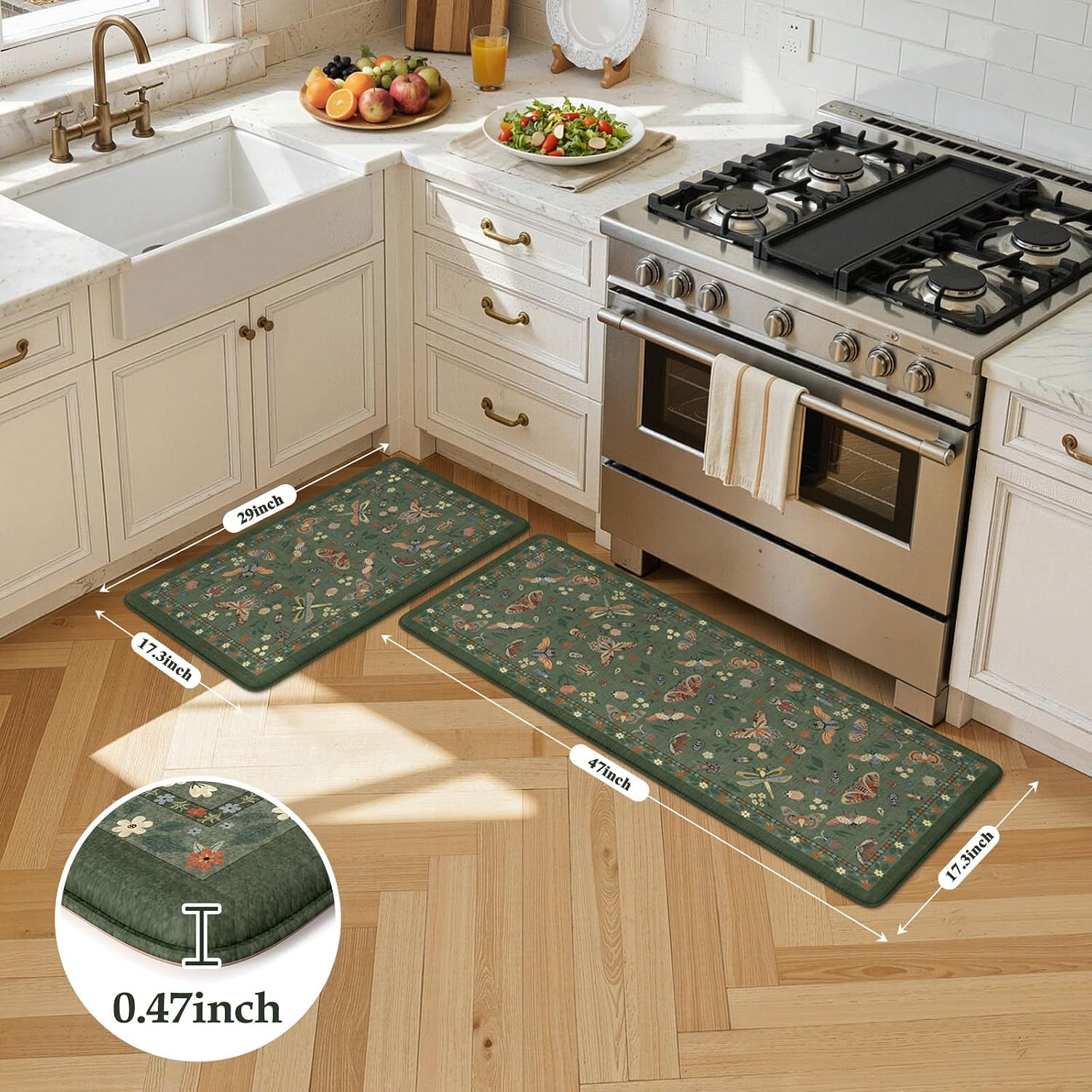 Green Memory Foam Kitchen Rug Set