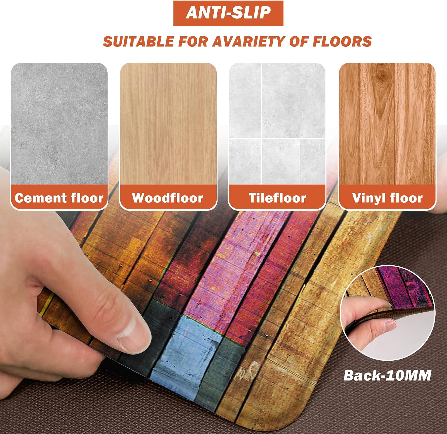 Wooden Abstract Cushioned Kitchen Rug Set