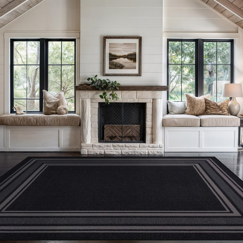 Black Bordered 3x5 Non Slip Area Rug