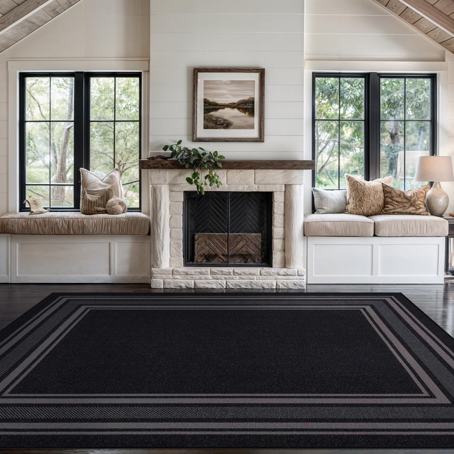 Black Bordered 3x5 Non Slip Area Rug