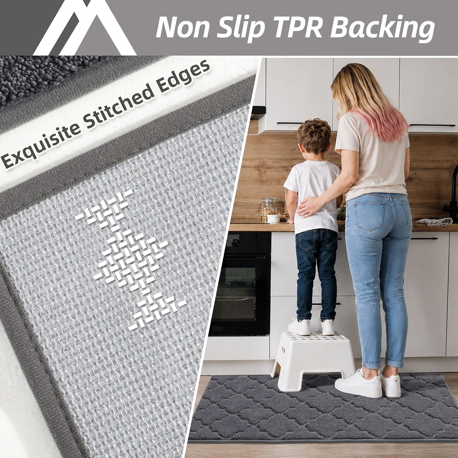 Dark Grey Absorbent Washable Kitchen Rug