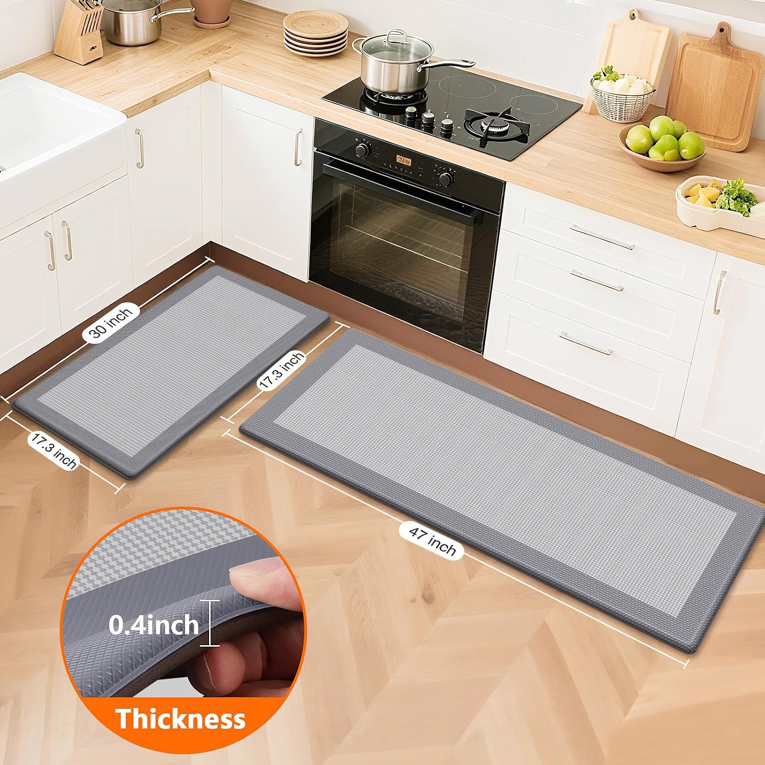 Grey Cushioned Anti Fatigue Kitchen Rug Set