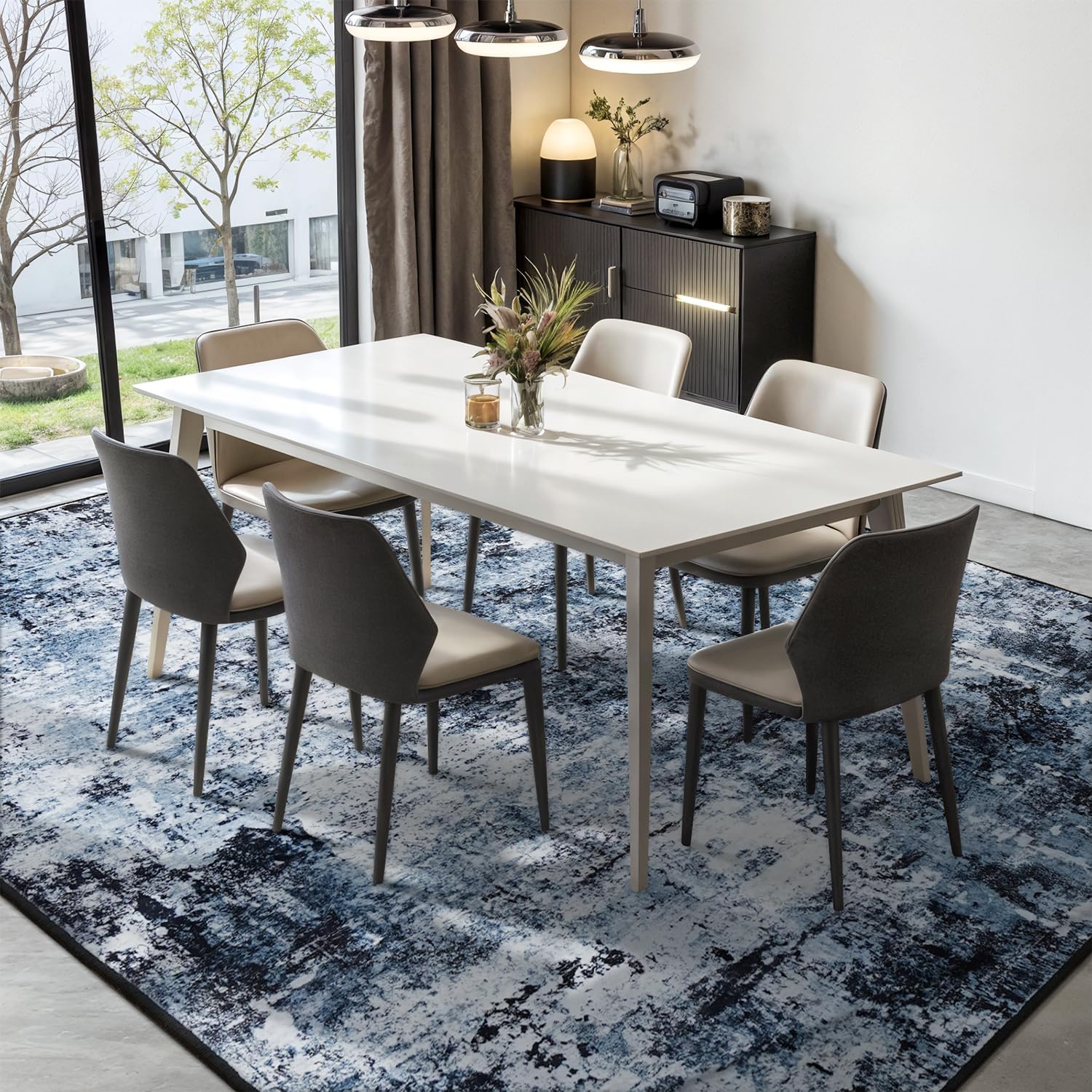 Navy Blue Black 8x10 Washable Area Rug