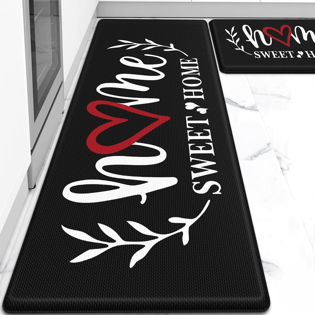 Black Cushioned Anti Fatigue Kitchen Rug Set