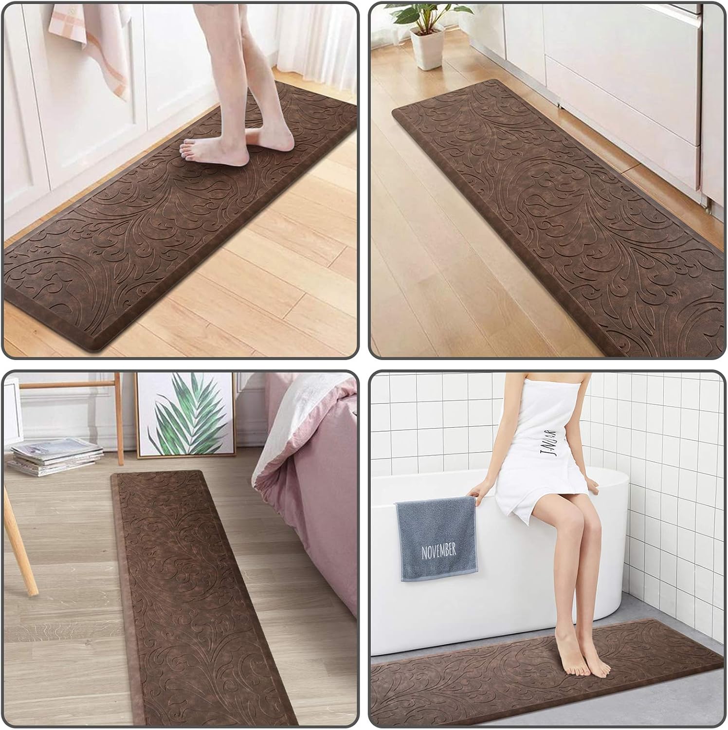 Brown Cushioned Anti Fatigue Kitchen Rug