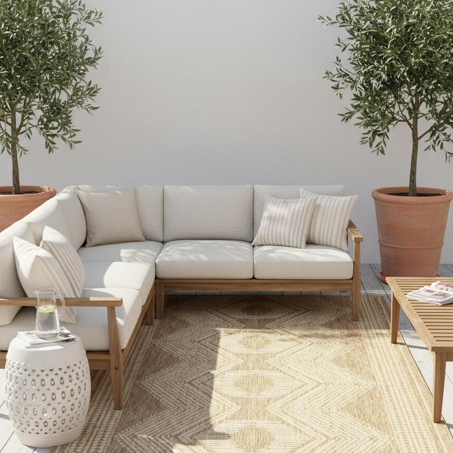 Light Brown Ivory Tribal Indoor Outdoor Rug