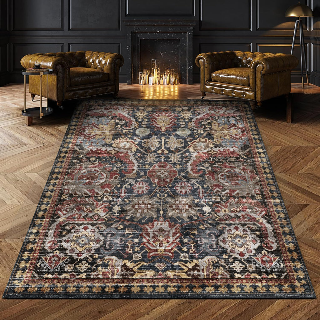 Dark Stone Vintage Boho 5x7 Washable Rug