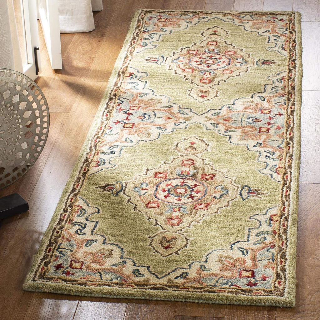 Handmade Boho Sage Brown Wool Runner Rug