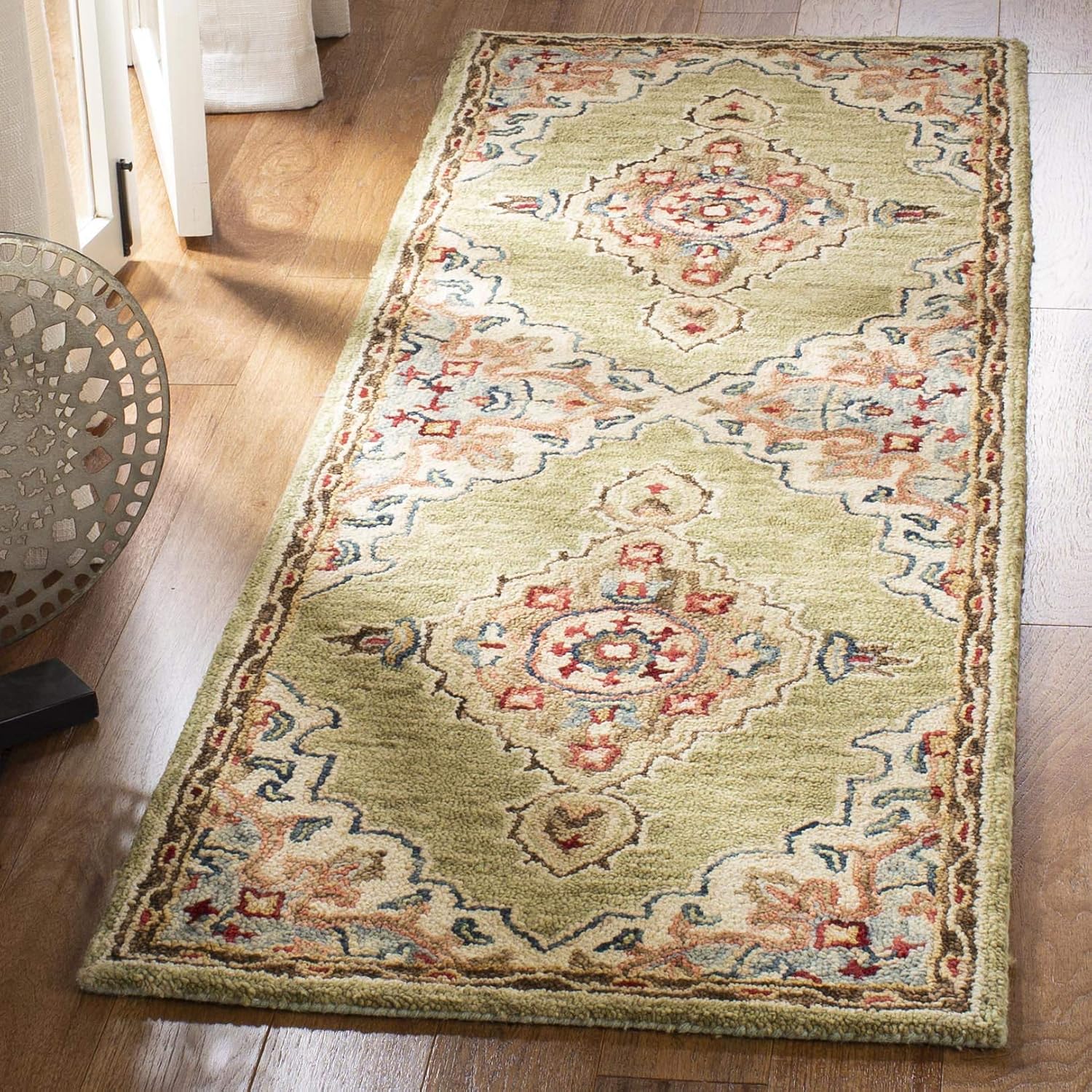 Handmade Boho Sage Brown Wool Runner Rug
