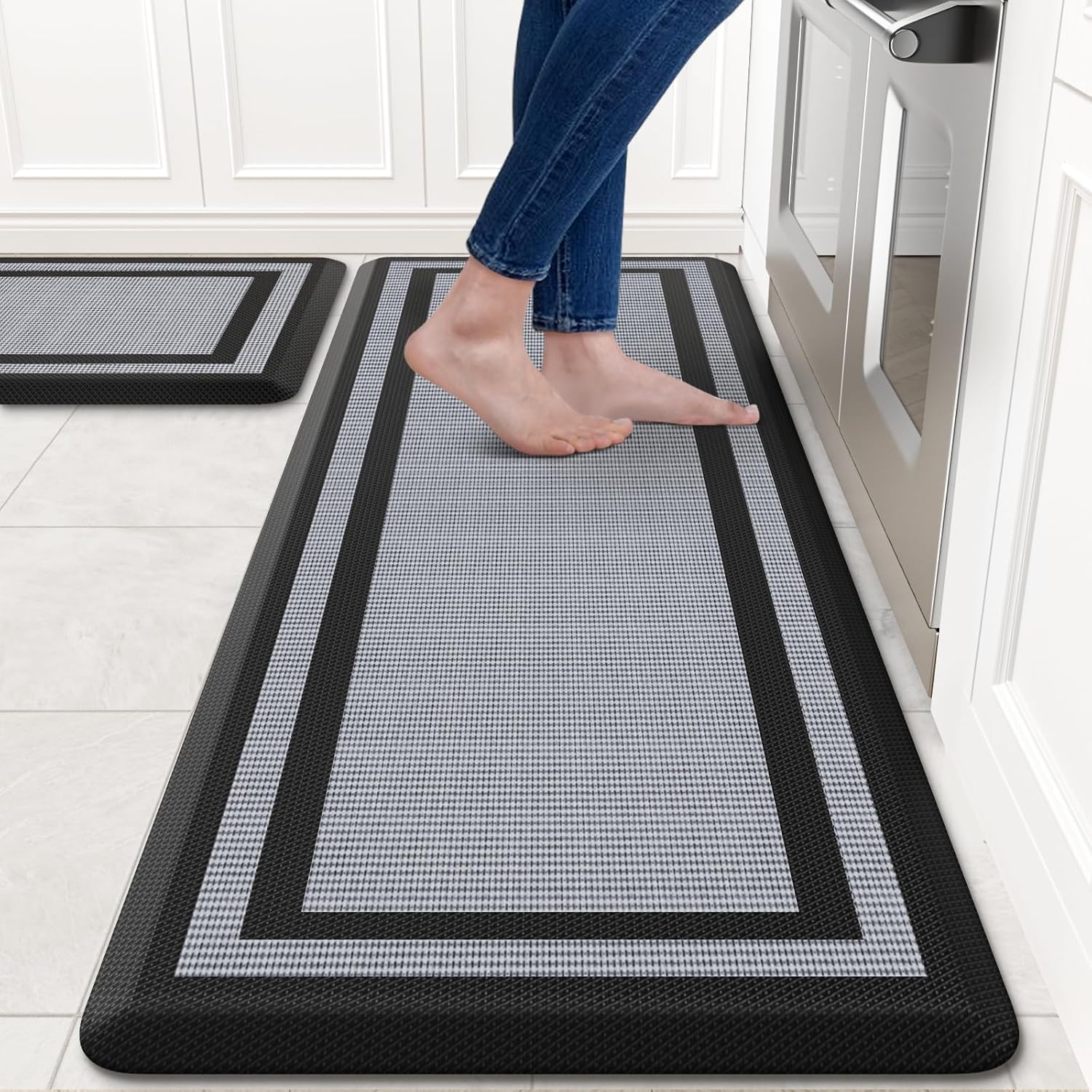 Black Cushioned Anti Fatigue Kitchen Rug Set