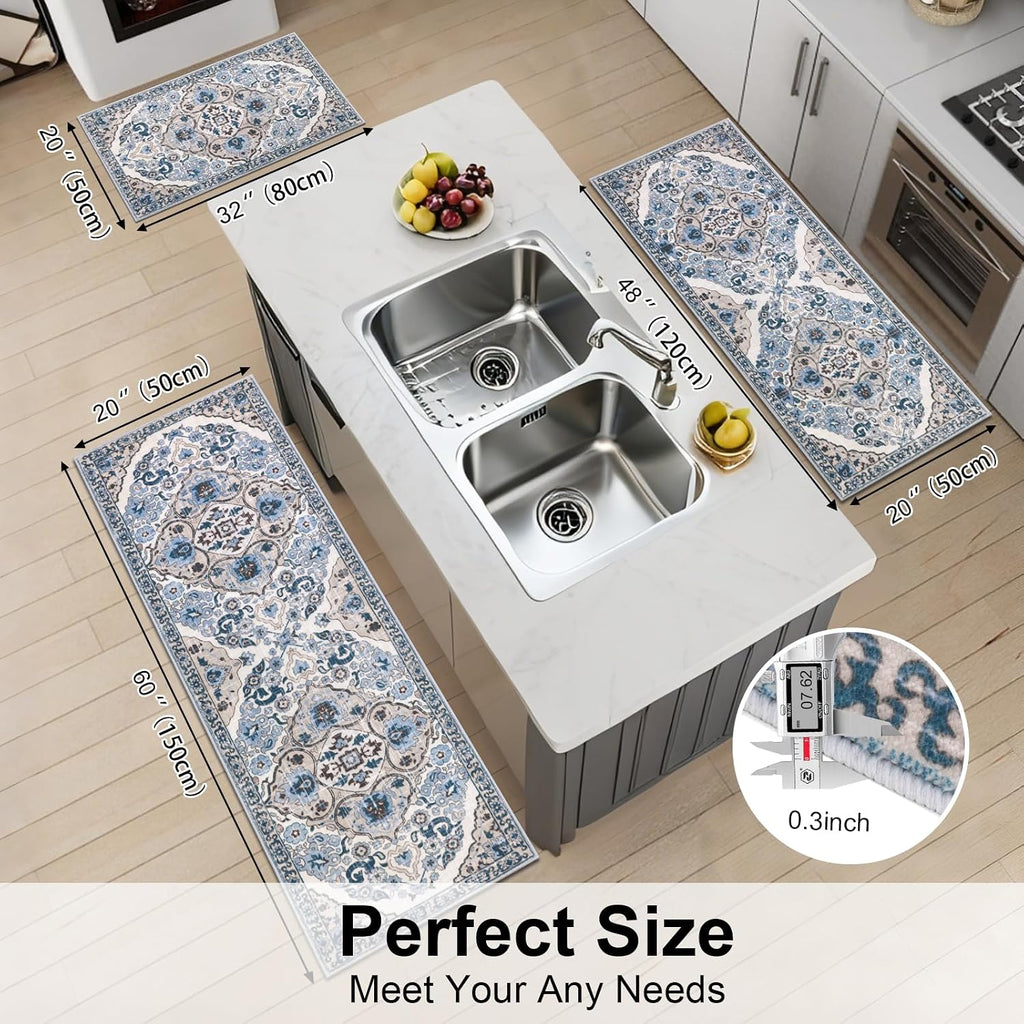 Washable Boho Kitchen Rug Set