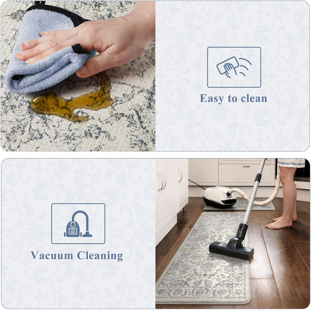 Boho Floral Cushioned Kitchen Rug Set