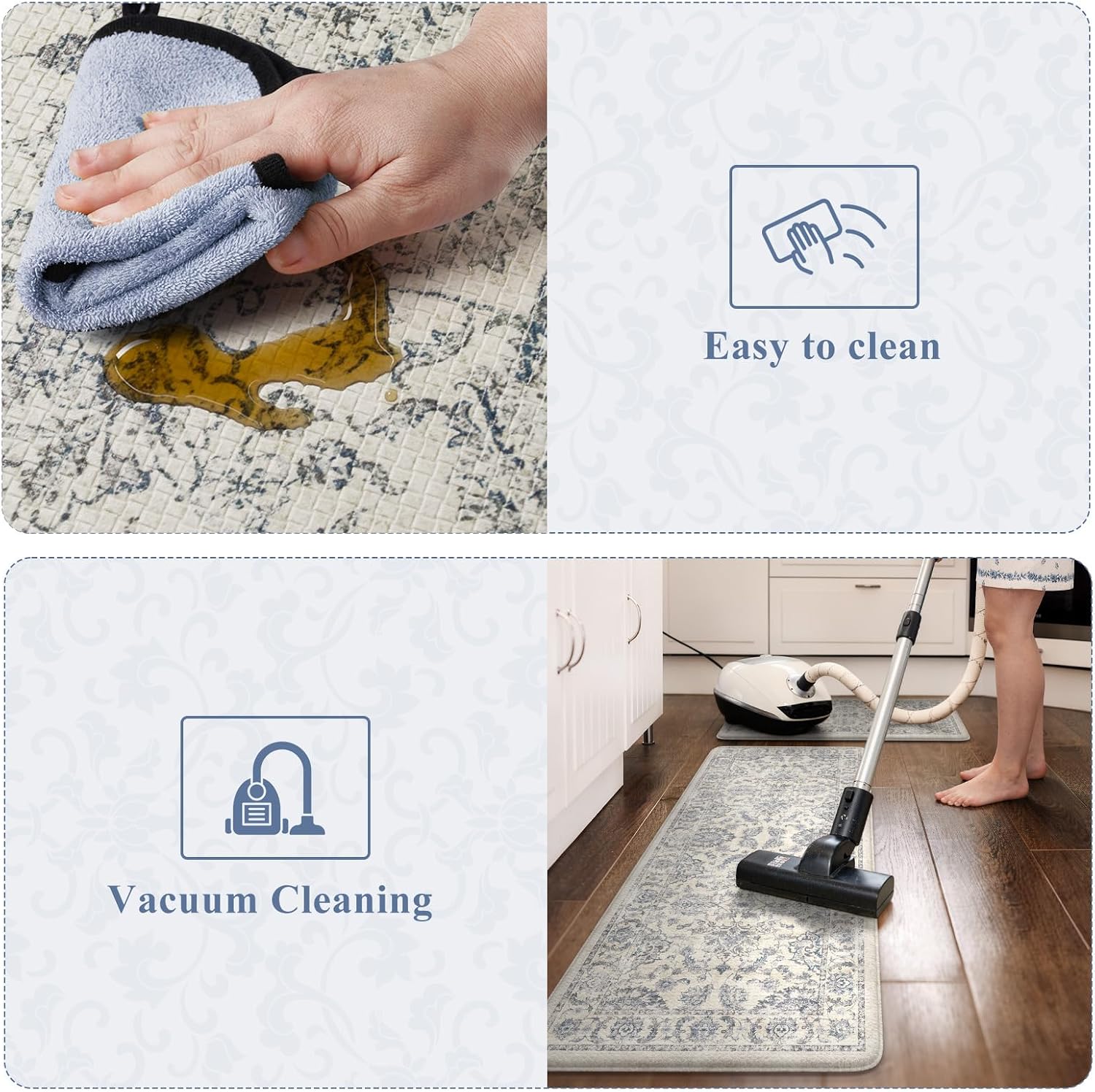 Boho Floral Cushioned Kitchen Rug Set