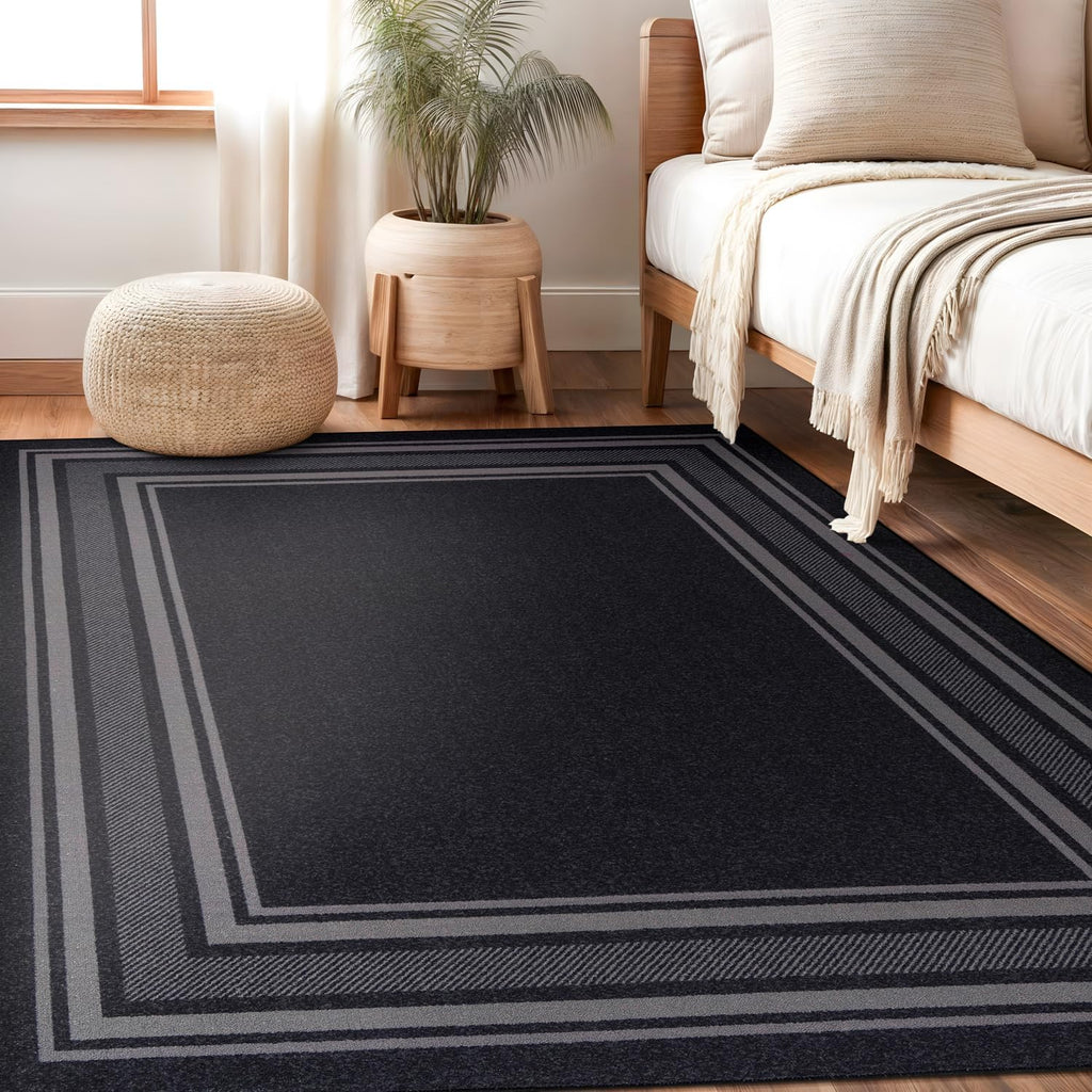 Black Bordered 3x5 Non Slip Area Rug