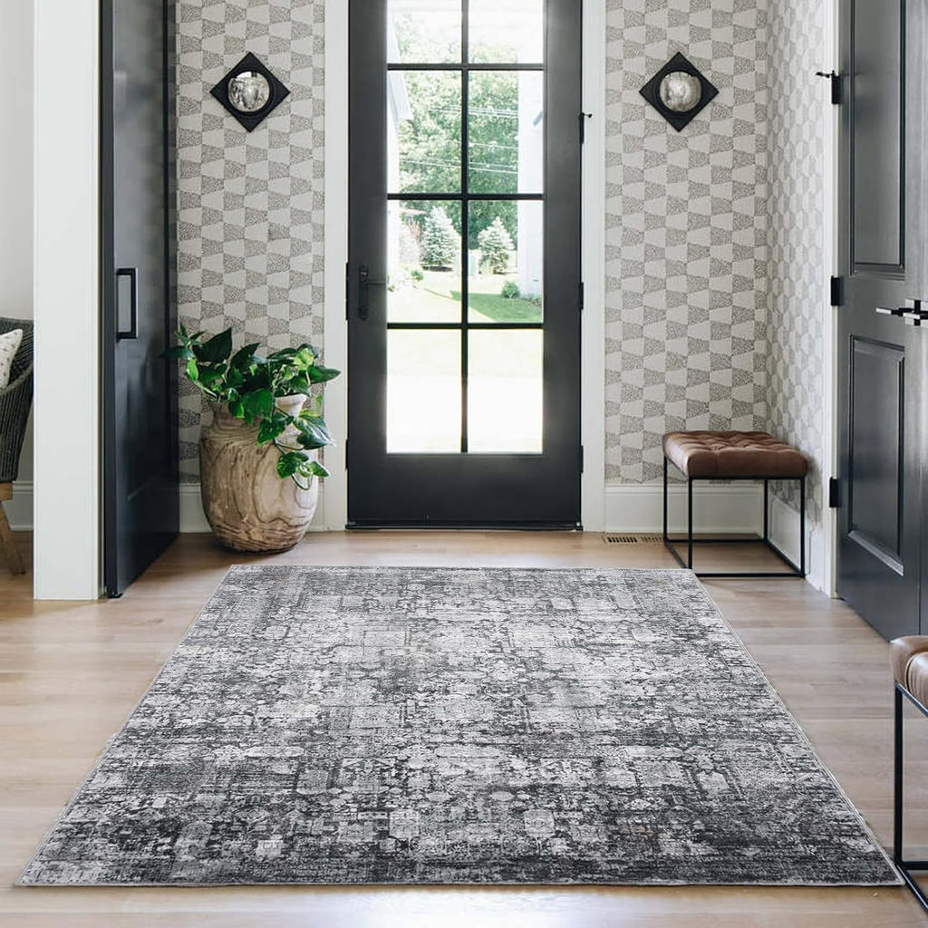 Dark Stone Vintage Boho 5x7 Washable Rug