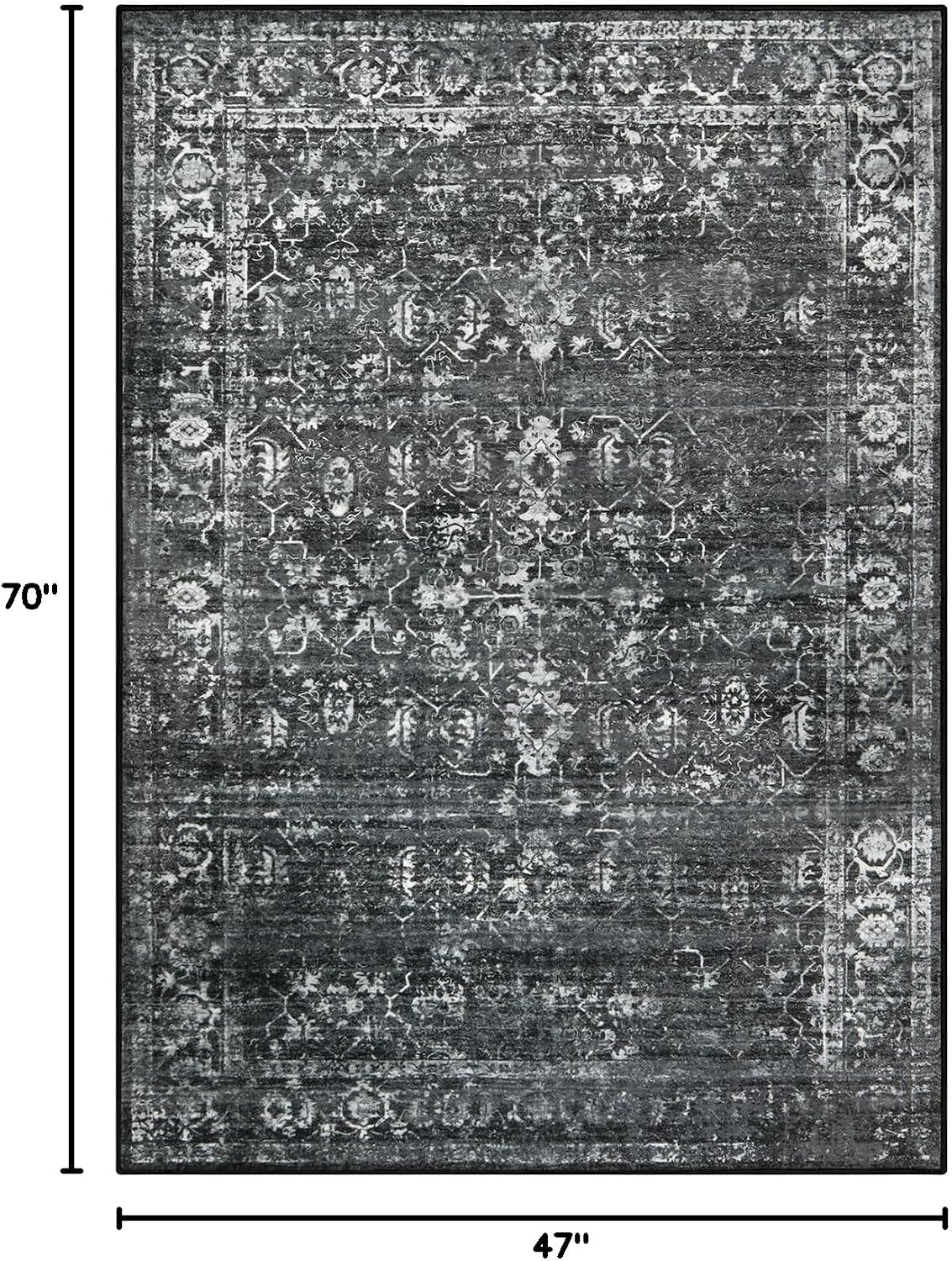 Black Vintage Boho 5x7 Washable Rug